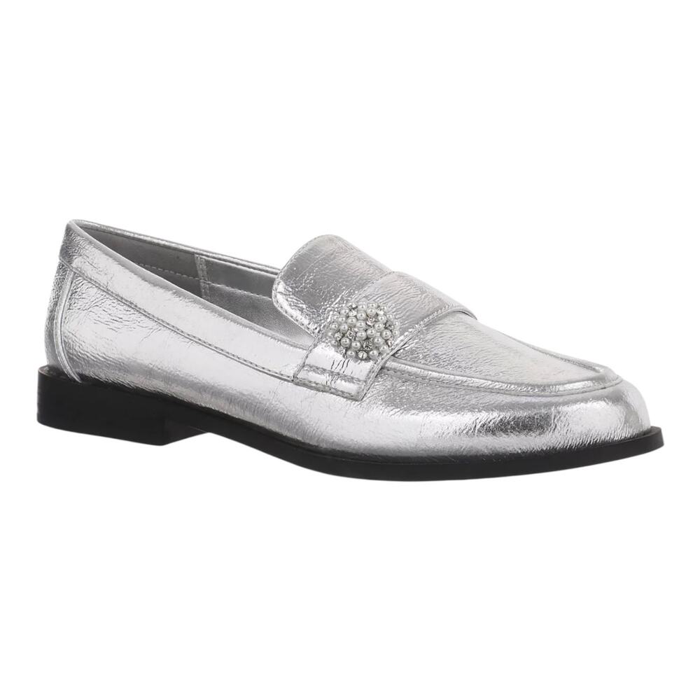 On 34th Women's Marey Beaded Trim Loafers Silver Size 9 - Picture 1 of 4